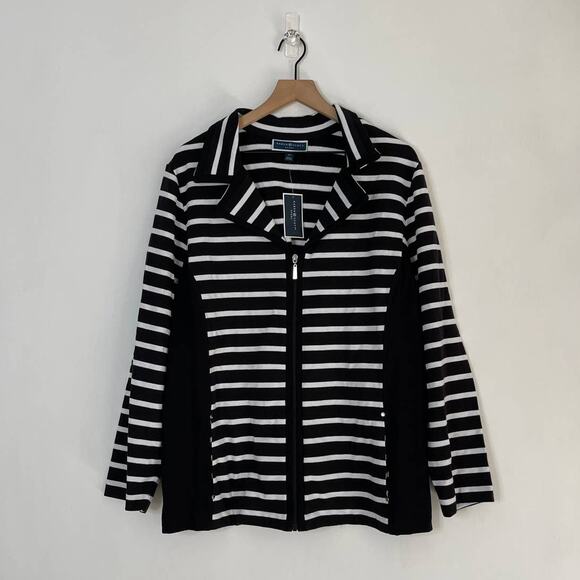 NEW Karen Scott Notch Collar Zip-Front Black White Stripe Jacket Women's Plus 3X - Picture 3 of 10